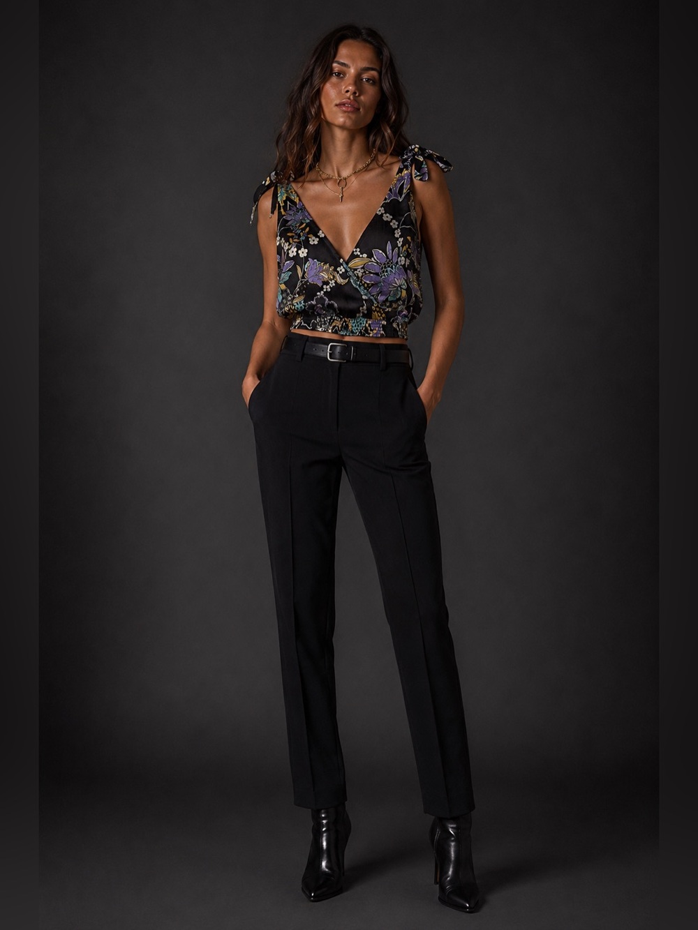 Free People Floral Tie Strap Crop Top Boho